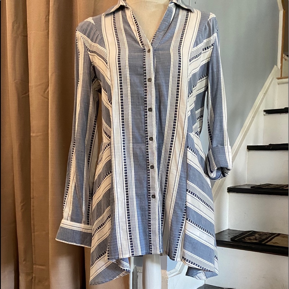 VINTAGE AMERICA - Collared Tunic Blouse, M